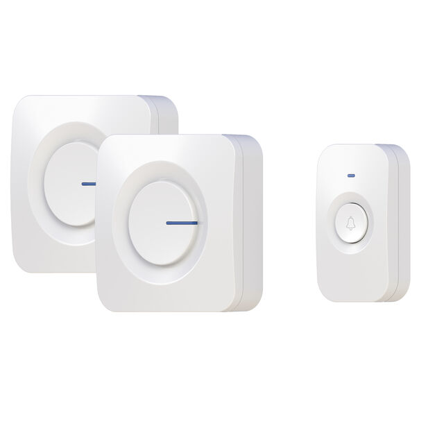 Timbre Inalámbrico, Alcance de hasta 305 metros con 2 Receptores Enchufables, 1 Botón Pulsador Impermeable, 64 Melodías, Sonido Fuerte de 110dB