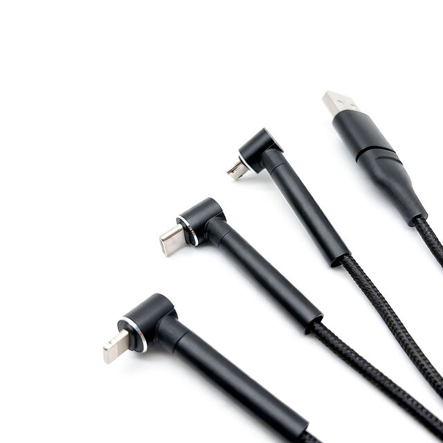 Großhandel Schnellladefähiges, langlebiges USB A USB C Micro USB Kabel, 90 Grad gewinkelt, rechts und links, nylonummantelt