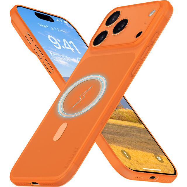 Memumi Magnetische Ultradünne Hülle für iPhone 17 Pro Max, Leichte 0,3mm Handyhülle, Magnetische Hülle Kompatibel mit MagSafe - Orange