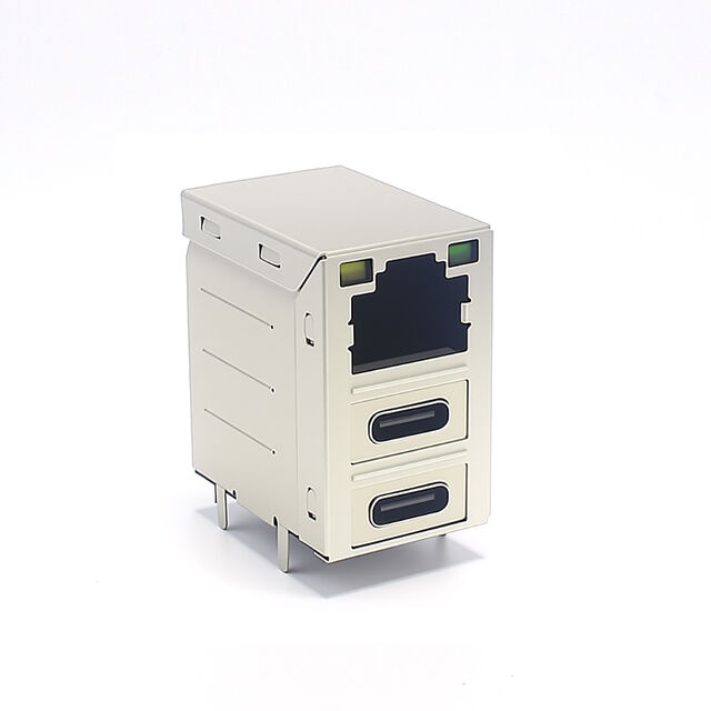 الشركة المصنعة OEM منفذ USB مزدوج 2 منفذ محمي RJ45 مقبس موصل الشبكة Cat5e Cat6 Cat6a موصل أنثى مع ضوء LED for sale at factory direct price