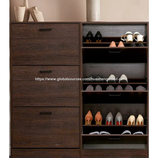 Schuhschrank mit Tür im Euro/Modern/Kreativ-Stil, Schuhaufbewahrung in Holzmaserung/Weiß/Schwarz