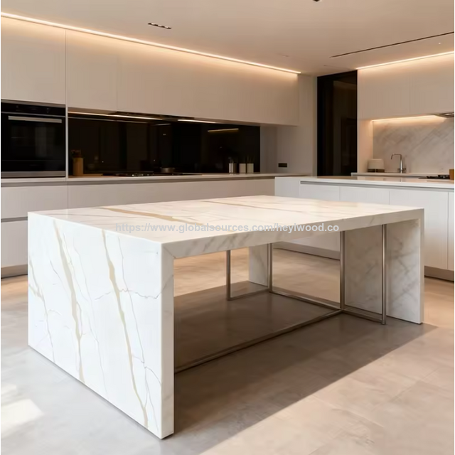 Losas de piedra de cuarzo natural de diseño moderno para encimeras de cocina y revestimiento de paredes, blanco artificial