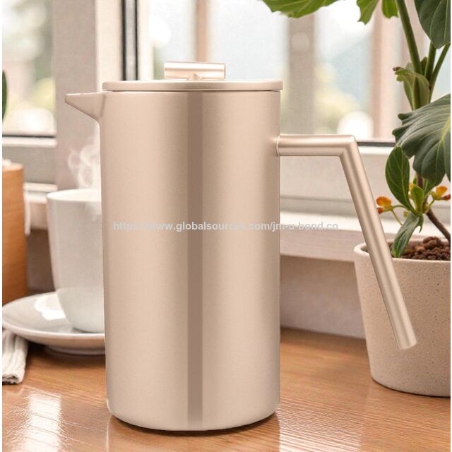 Prensa Francesa de Aço Inoxidável Isolada de 1 Litro com Design Lavável na Lava-Louças, Cafeteira Manual para Moagem Grossa