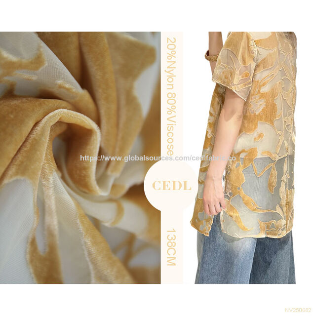 Tissu de Velours de Soie Mélangé Nylon-Viscose Lustré Haut de Gamme avec Motif Dévore Premium pour Robes de Soirée Chics et Vêtements de Mode
