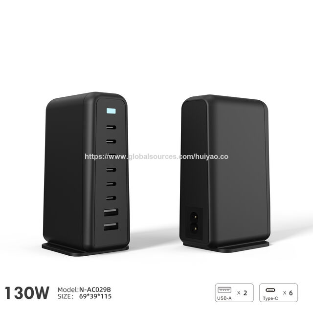 محطة شحن AC029B 100 واط 6C2A، محول طاقة عالمي بتقنية GaN مع توزيع ذكي للطاقة