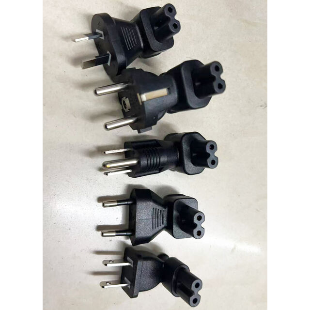 Internationales C13 C14 auf C5 C7 Winkel-Netzkabel mit austauschbarem Stecker-Kit 180 Grad US UK EU AU/NZ