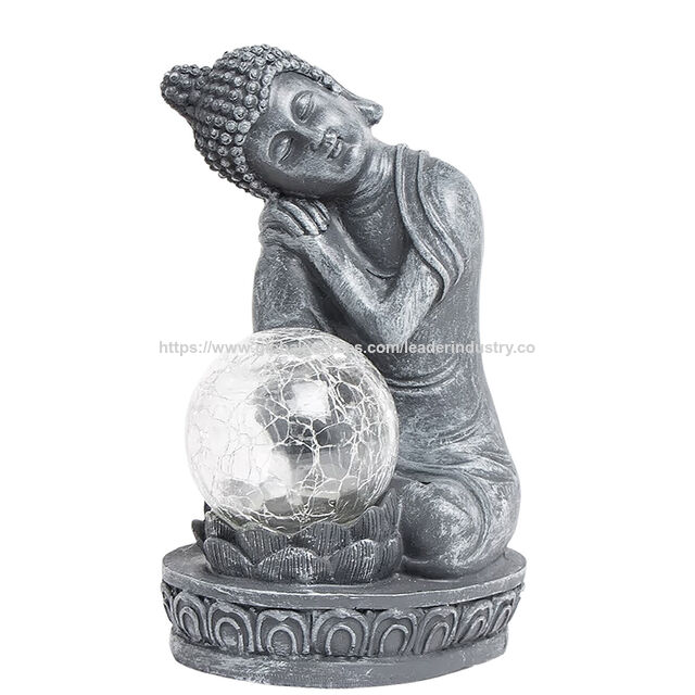 BSCI Usine Polyrésine Lotus Bouddha Lampe Solaire de Jardin Ornement Décoration LED Blanc Chaud for sale at factory direct price