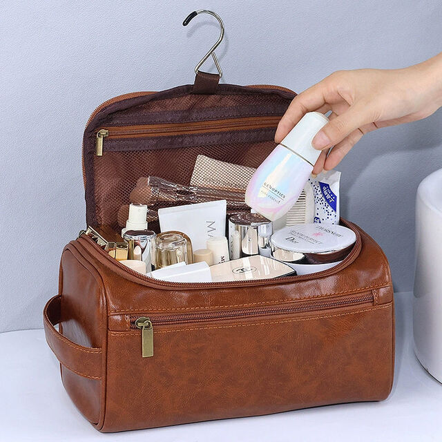 Bolso de Viaje Grande para Artículos de Aseo de Cuero PU a la Moda, Bolso de Embrague de Gran Capacidad, Bolsa de Almacenamiento Impermeable Portátil para Viajes y Fitness T_MR264
