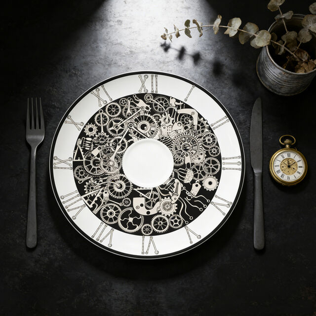 Plato de Cena de Porcelana de Hueso de Juegos de Vajilla Únicos con un Patrón Steampunk con Juegos de Mesa y Juego de Té de Porcelana de Hueso