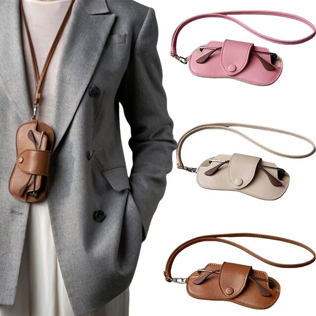 Funda portátil para gafas de cuero PU para colgar del cuello