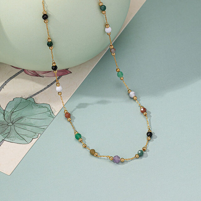 SISSLIA Multicolor Elegant Natural Stone Gold Chain Colorful Stone Bobble Choker Handmade Beaded Chain Necklace