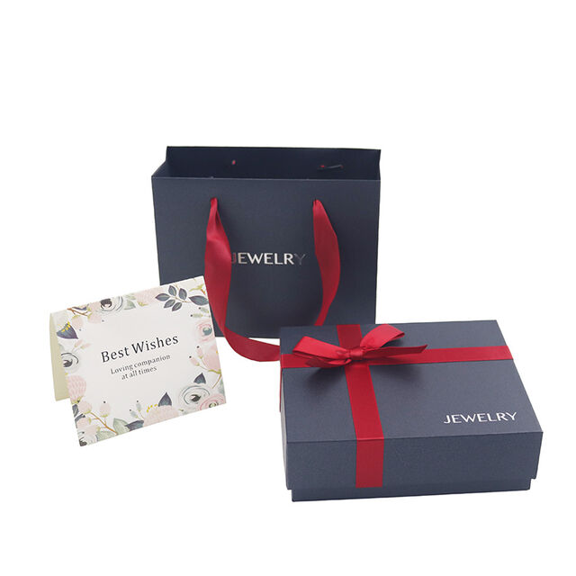 Caja de regalo de joyería con lazo de ocho, anillo, collar, tachuela, cubierta superior e inferior, cajas de regalo de joyería para embalaje de joyería