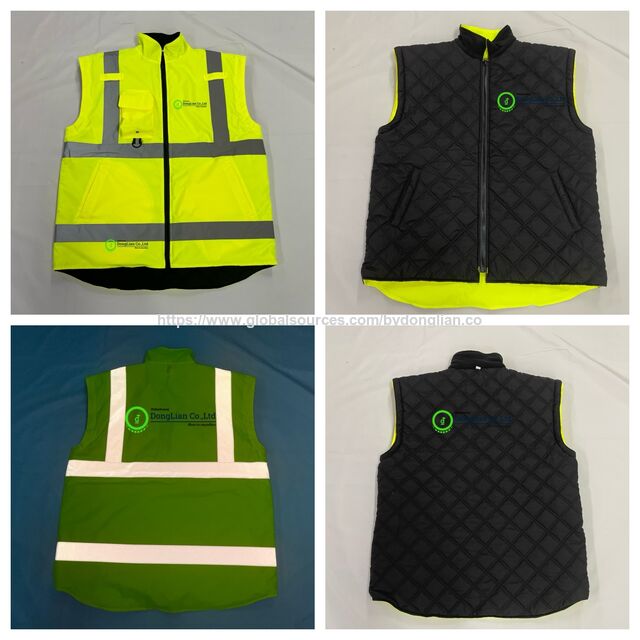 Colete de Trabalho Reversível Amarelo Hi-Vis Oxford com Revestimento PU | Colete Refletivo de Segurança sem Mangas para Colete Preto Acolchoado em Diamantes for sale at factory direct price