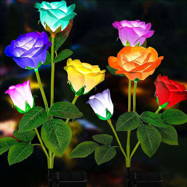 3-Kopf-Solarleuchte Rosenblume Landschaft Solar Blumenleuchten für den Außenbereich Garten Wasserdicht for sale at factory direct price