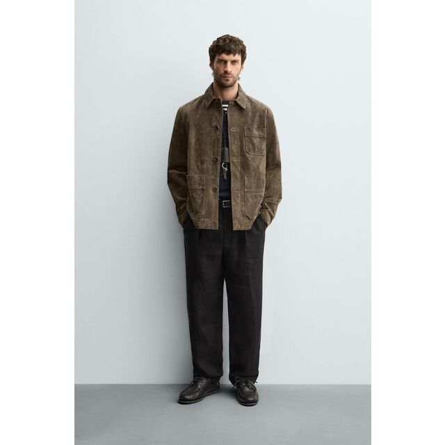 Jaqueta de camisa de couro de camurça masculina personalizada por atacado de alta qualidade for sale at factory direct price