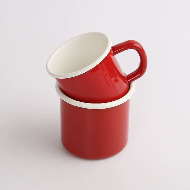 Tazas metálicas personalizadas con logo y diseño para beber al aire libre, para café y té, taza vintage esmaltada para camping de 16 oz
