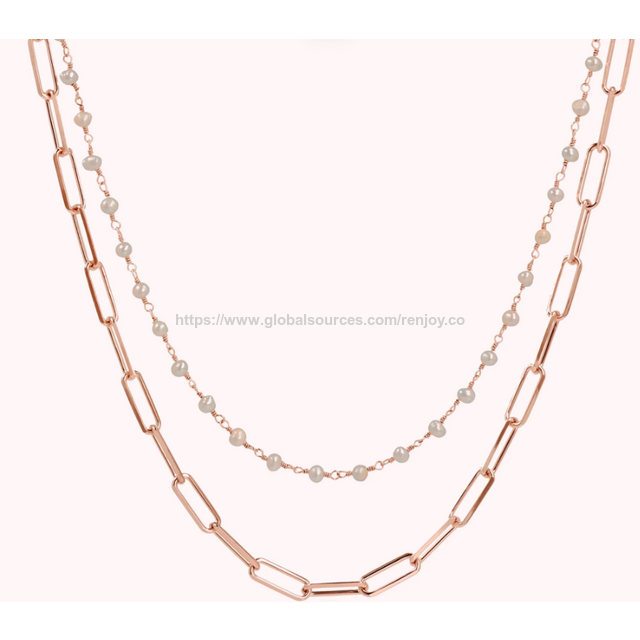 Collier à chaîne en acier inoxydable avec perles naturelles, collier superposé for sale at factory direct price