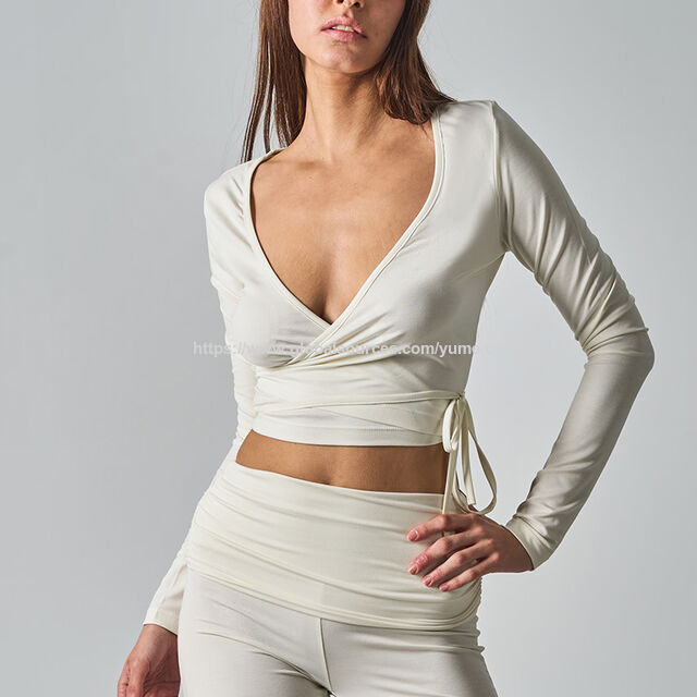 Modisches, sexy Tanzoberteil für Damen mit V-Ausschnitt und langen Ärmeln - Yoga-Shirts