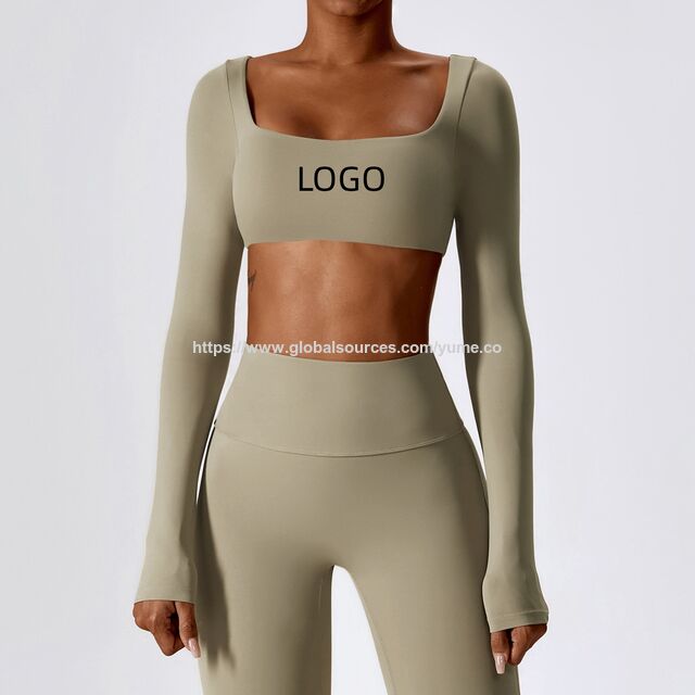 Langärmliges Yoga-Tanktop für Damen mit quadratischem Ausschnitt, schnell trocknende Sport-Fitness-Shirts für Mädchen