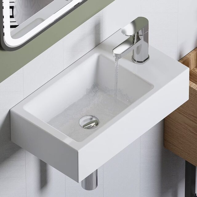 New Arrival White Ceramic Rectangular Bathroom Vanity Sink Modern Style Hand Wash Basin Counter Mounted for sale at factory direct price