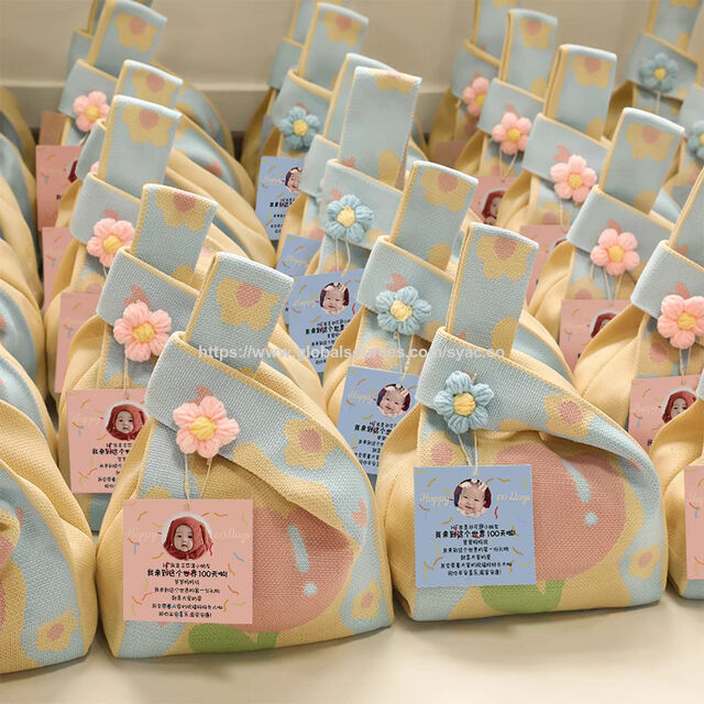 Knitted Gift Bag for Wedding Favors & Kids' Birthday Party - Portable Handheld Woven Tote for Children's 1st Birthday Souvenirs & for sale at factory direct price