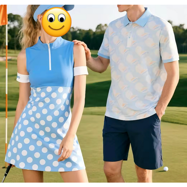 Ropa de golf suave para hombre con impresión personalizada, conjuntos deportivos transpirables para parejas de tenis y béisbol, vestido de golf azul para mujer