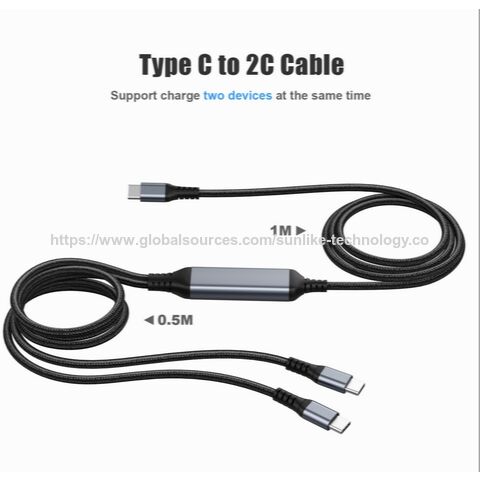 OEM ODM factory, Sunlike Type C to 2C cable, Support twodevices charging simultaneously, 100W intelligent current allocation