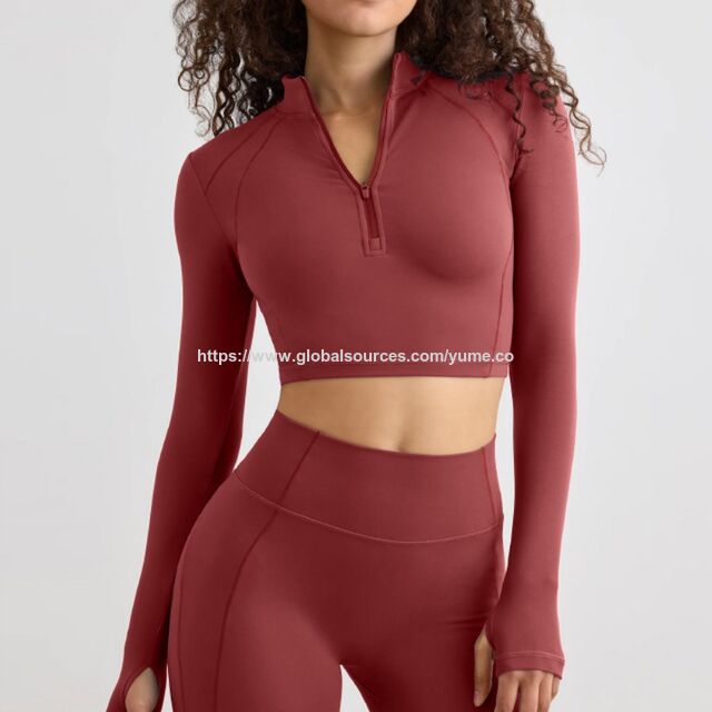 Haut de Yoga Court à Manches Longues et Fermeture Éclair pour Femmes, Personnalisable, Séchage Rapide, pour Salle de Sport