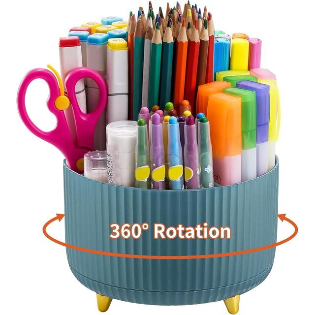 Organizador de Mesa, Porta-Canetas Giratório de 360 Graus, Organizadores e Acessórios de Mesa com 5 Compartimentos, Caixa de Armazenamento para Lápis e Canetas