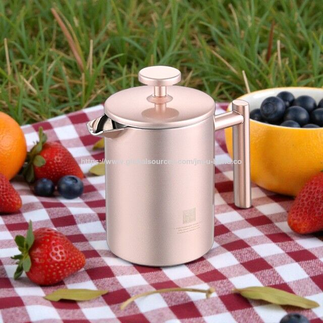 Mini Cafetera de Prensa Francesa de Una Taza en Oro Champagne, Acero Inoxidable 304, Ideal para Viajes - Perfecta para uso individual