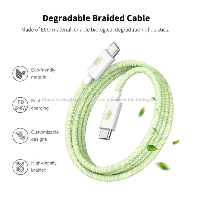 ODM OEM Factory Biodegradable Braided Cable, Made of ECO material, enable biological degradation of plastics, Biodegradable. for sale at factory direct price