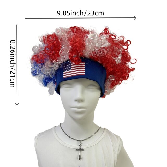 Peruca Afro de Fã da Copa do Mundo com Bandeira e Faixa de Cabelo, Conjunto de Perucas Tricolor para Torcedores de Futebol, Fantasia para Dia de Jogo e Acessórios de Festa