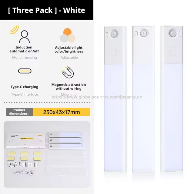 Ensemble de 3 lampes à détecteur de mouvement magnétiques sans fil pour cuisine, rechargeable USB, pour armoire de maison, chambre à coucher, garde-robe, placard for sale at factory direct price