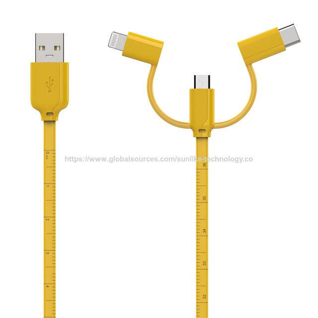 Cable de datos para carga de múltiples dispositivos, venta al por mayor, precio de fábrica, color amarillo, cable tipo regla con servicio de personalización for sale at factory direct price