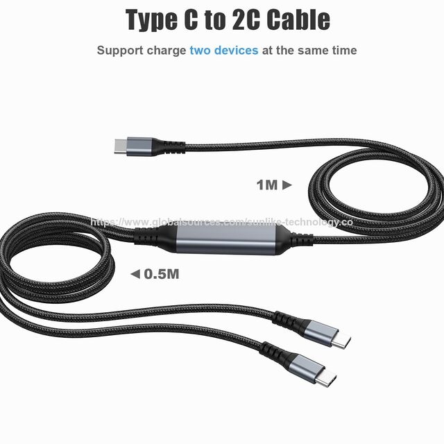 USB C to 2 UBC port cable, 100W fast charging, Intelligent distribution current, aluminum shell and PP braiding for sale at factory direct price