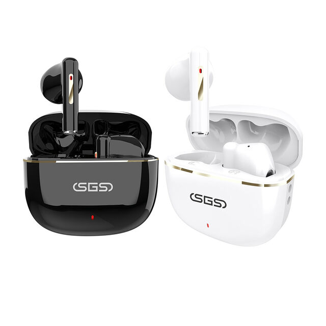 Elegantes Auriculares TWS con Estuche Brillante - Acentos en Oro Metálico y Variantes en Blanco y Negro