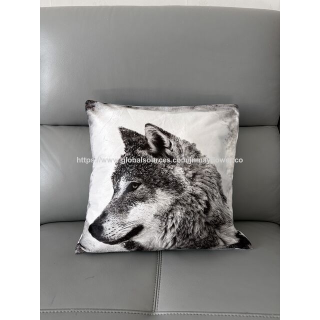 Almofada quadrada de veludo de poliéster com estampa de lobo branco e enchimento de poliéster para decoração de jardim ou casa