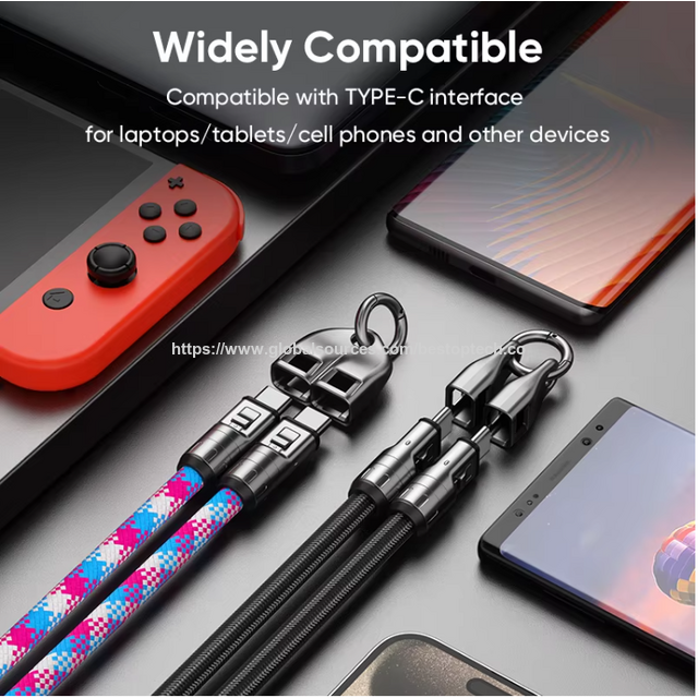 كابل USB-C مضفر من النايلون، 240 واط، حبل تعليق للهاتف USB-C، 30 سم، شحن سريع 5 أمبير، مزامنة بيانات 480 ميجابت في الثانية، مشبك كبس TPE للهاتف المحمول for sale at factory direct price