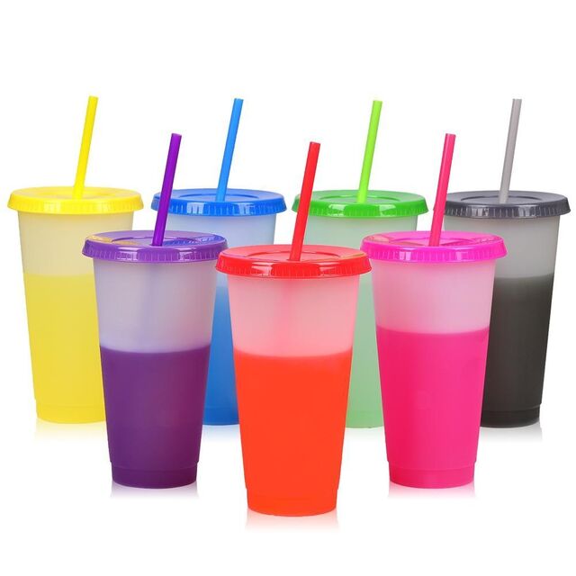 Copos Termossensíveis Que Mudam de Cor com Canudos, Canecas de Plástico PP de Grande Capacidade, Logotipo Personalizado Disponível for sale at factory direct price
