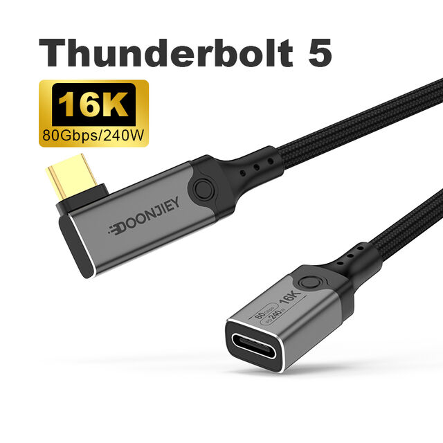 Cable USB5 con Curva Lateral, Transferencia de Datos de 80 Gbps, Tipo C Macho a Hembra, 240 W, Pantalla de Video 16K 60 Hz, Compatible con Thunderbolt 5