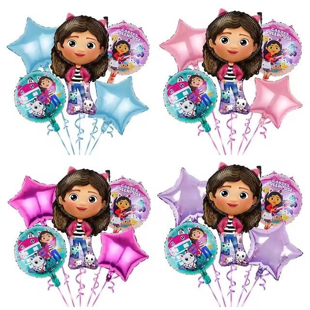5 piezas Decoración para fiesta de cumpleaños infantil Casa de muñecas de Gabby Tema Casa de muñecas de Gabby Juego de globos de película de aluminio Globos de estrella for sale at factory direct price