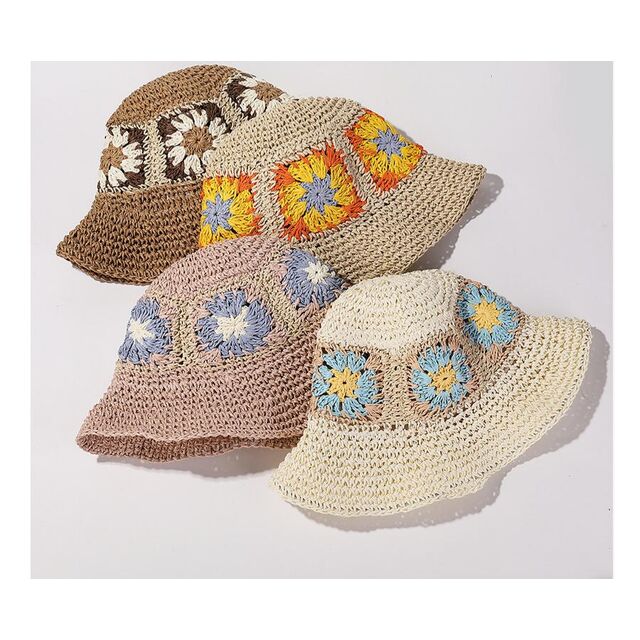 Chapeau de Paille d'Été avec Protection UV pour Femmes | Chapeau de Soleil de Plage Floral Coréen Tissé à la Main pour Activités de Plein Air for sale at factory direct price