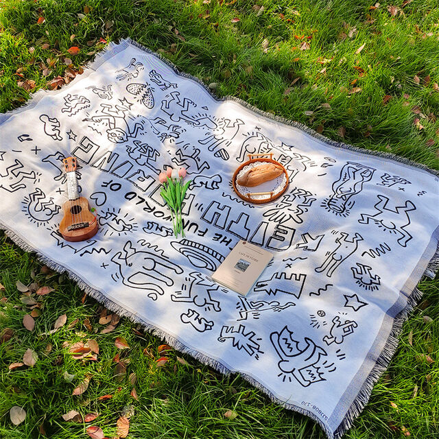 Tapis de camping extérieur, tapis de pelouse, couverture en laine tricotée bohème, couverture de camping extérieure de style américain for sale at factory direct price