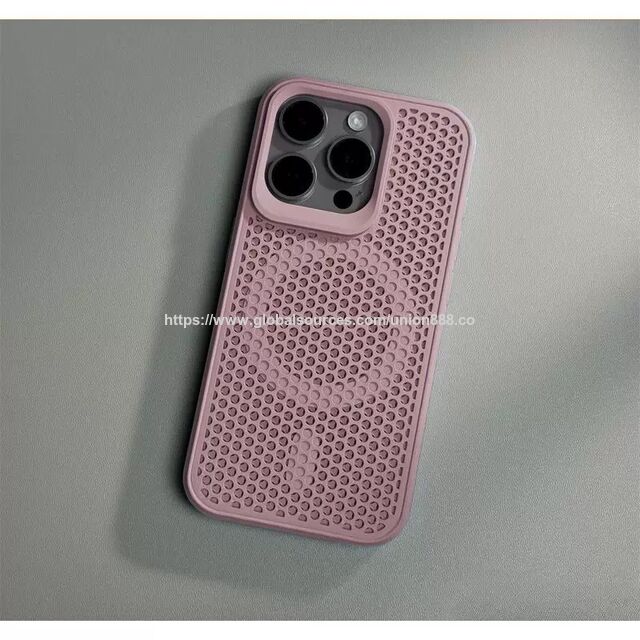 Coque Compatible MagSafe pour iPhone avec Refroidissement en Nid d'Abeille, Bord Surélevé de 1,5 mm et Protection Améliorée Contre les Chutes (modèle : SHVN) rose