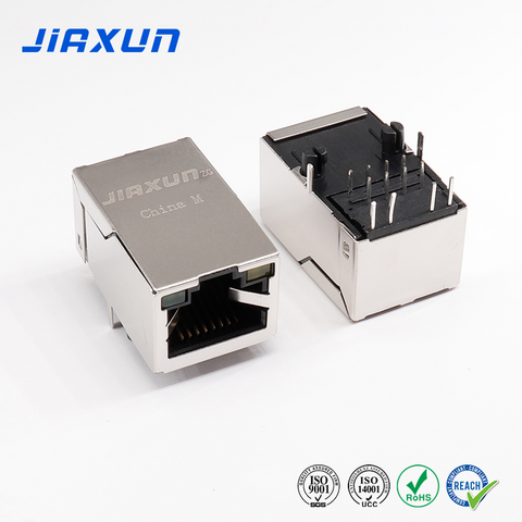 1xN 2xN Conector Magjack Hembra de Puerto Ethernet RJ45 de Alta Velocidad, Montaje Vertical SMT de Perfil Bajo 10p8c 8p8c para PCB