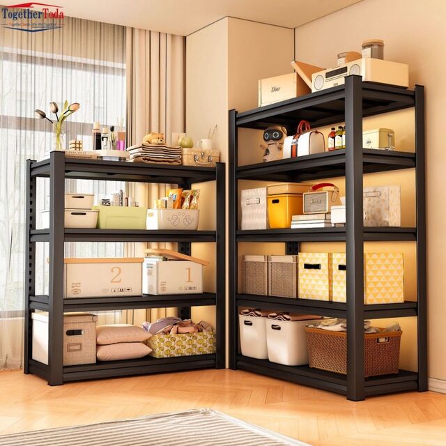 Étagères d'Angle Robustes à 4 Niveaux en Acier, Racks de Rangement Métalliques Polyvalents pour Maison, Salon, Bureau