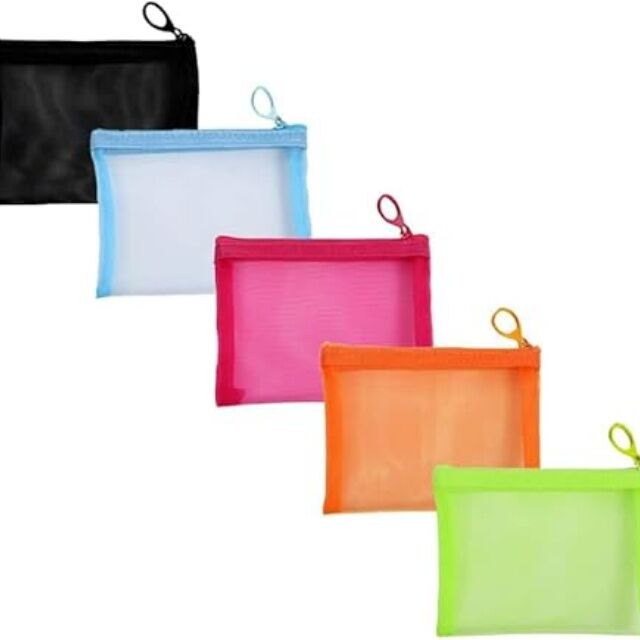 Travel Toiletry Kit 5 Pack Small Mesh Pencil Pouch Bags with Zipper Cosmetic Makeup Bag for Purse Diaper Bag Organizing Pouch