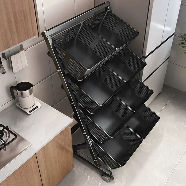 Cesto de Armazenamento de Frutas, Legumes e Snacks para Uso Doméstico, Prateleira de Cozinha de Várias Camadas para Armazenamento de Legumes no Chão, Ideal para Cozinha