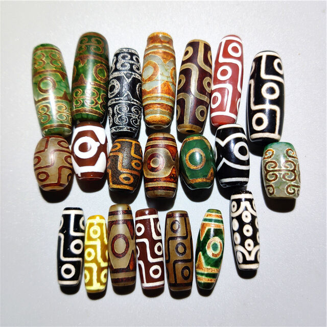 Perles Dzi Tibétaines Antiques Naturelles, Agate Ancienne, Perles d'Espacement Trois-Neuf Yeux, DIY Perles Bouddhistes Bracelet Collier for sale at factory direct price