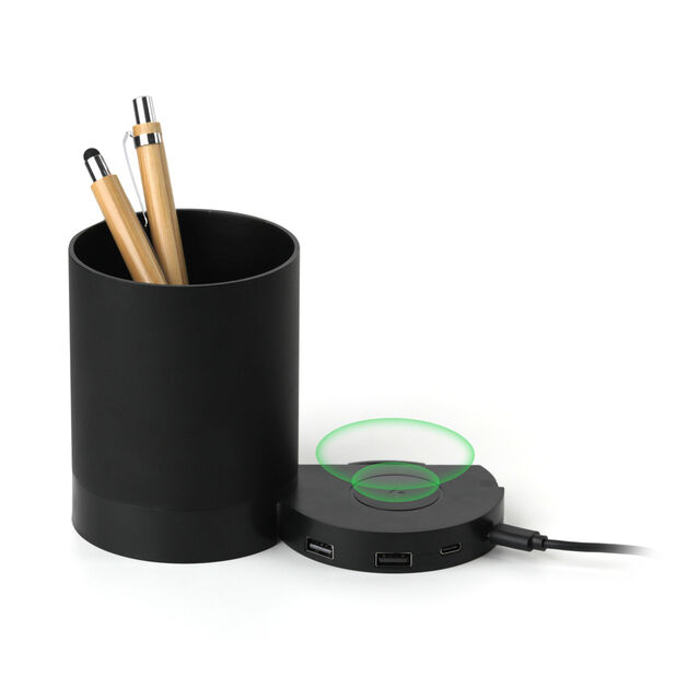 Direkt vom Hersteller, Umweltfreundlicher Stifthalter aus recyceltem Aluminium mit kabellosem Ladegerät & integrierten USB-Anschlüssen | OEM/ODM for sale at factory direct price